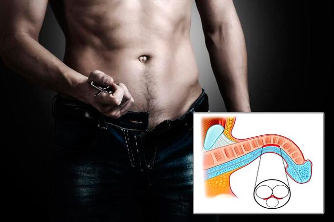 O home descompón a súa mosca por exercicios de ampliación do pene