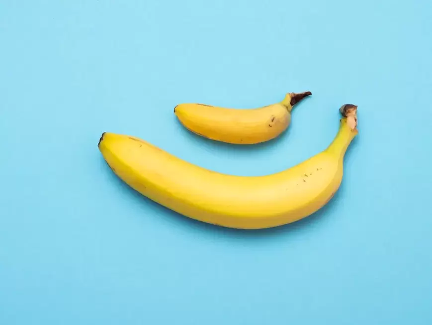 pene pequeno e agrandado con pompa no exemplo das bananas